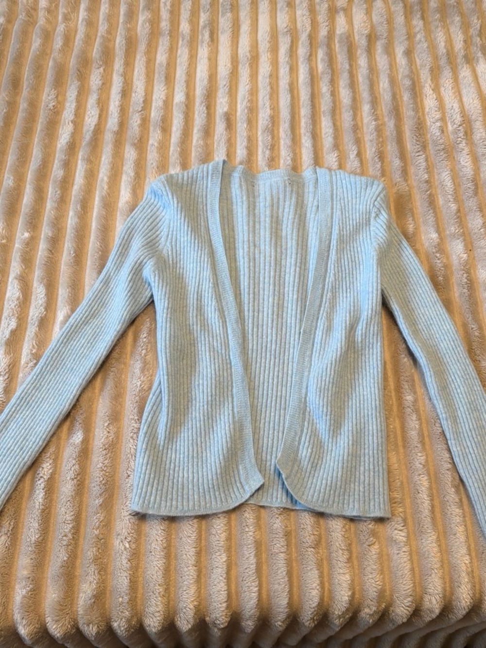 Light Blue Ribbed Open-Front Women's Cardigan